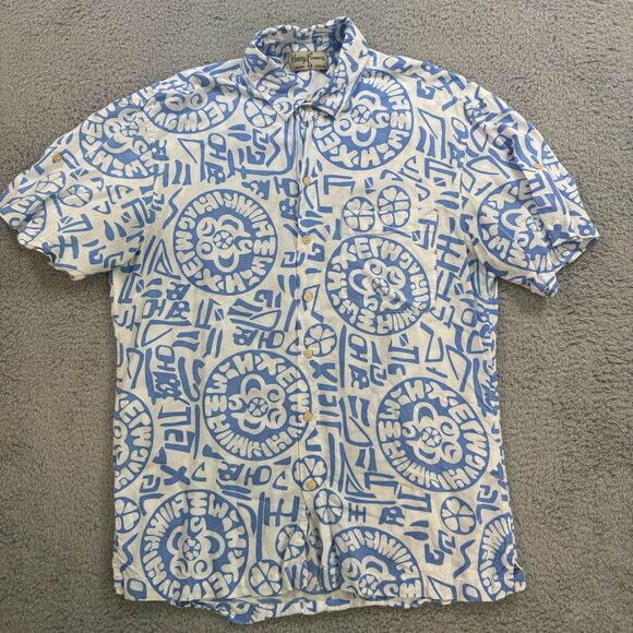 Kenny Flowers Shirt Mens M White Blue Limited Edition Hawaiian Rayon - Picture 1 of 8